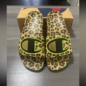 Size 6W- Leopard Print Champion Slides